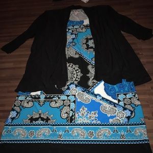 Bike and black Dress it’s attached cardigan.